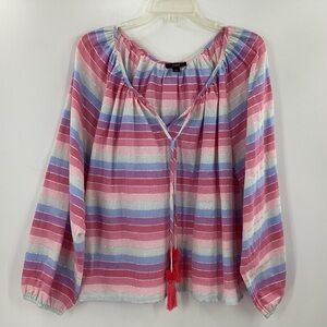*** J. Crew Pink and Blue Striped Blouse *** l
